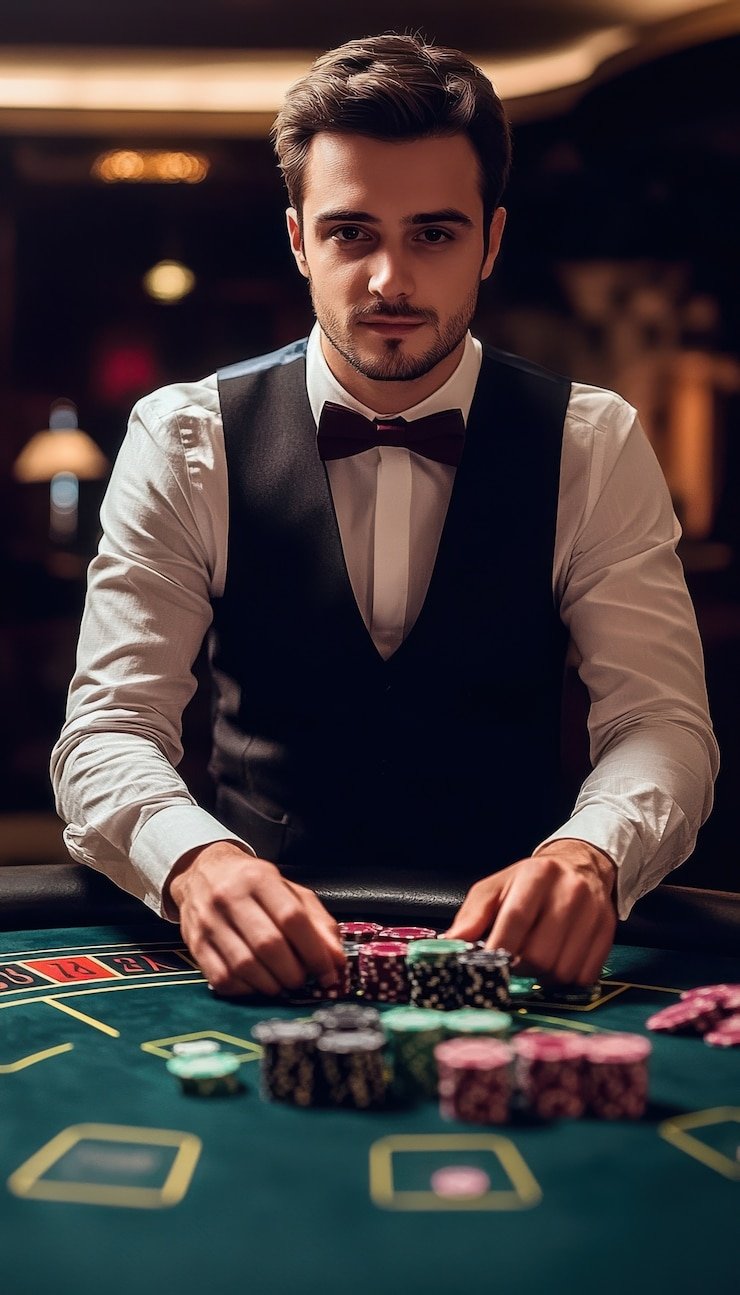 Antarmuka kasino langsung dengan dealer dan meja roulette live